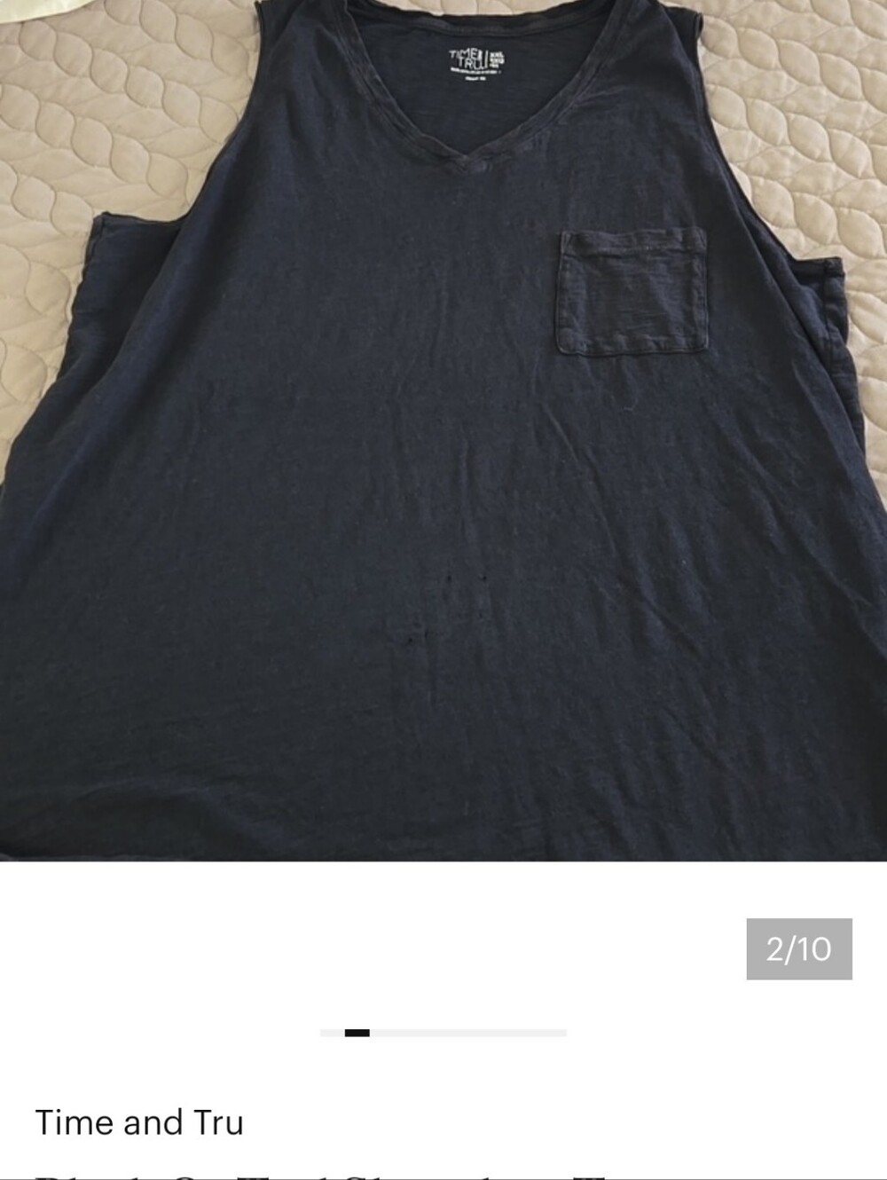 Time and Tru Black V-Neck Pocket Tank Top